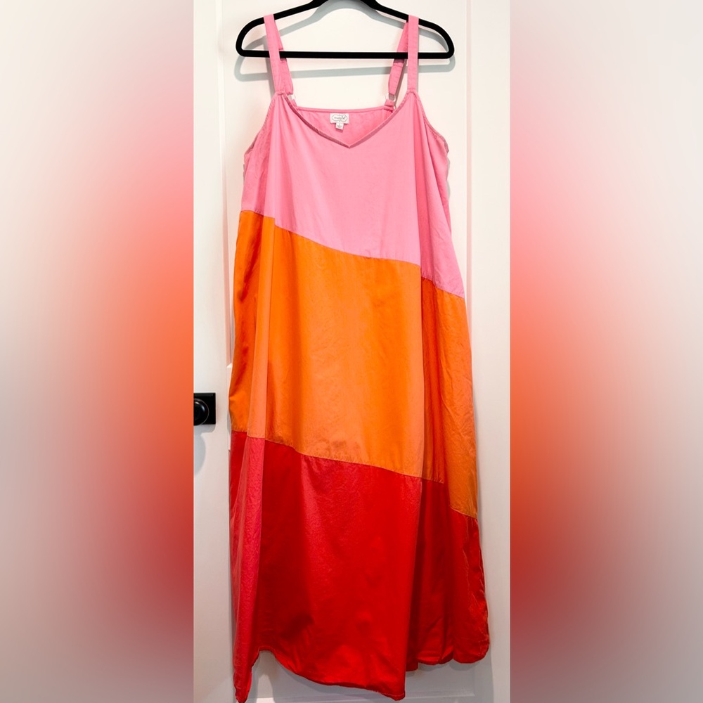 Mud Pie Colorblock Midi Dress in Pink, Orange & Red - Picture 3 of 12